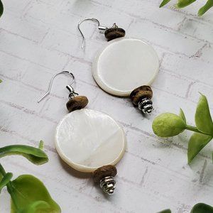 Mother of Pearl Earrings Wood Bead Dangles